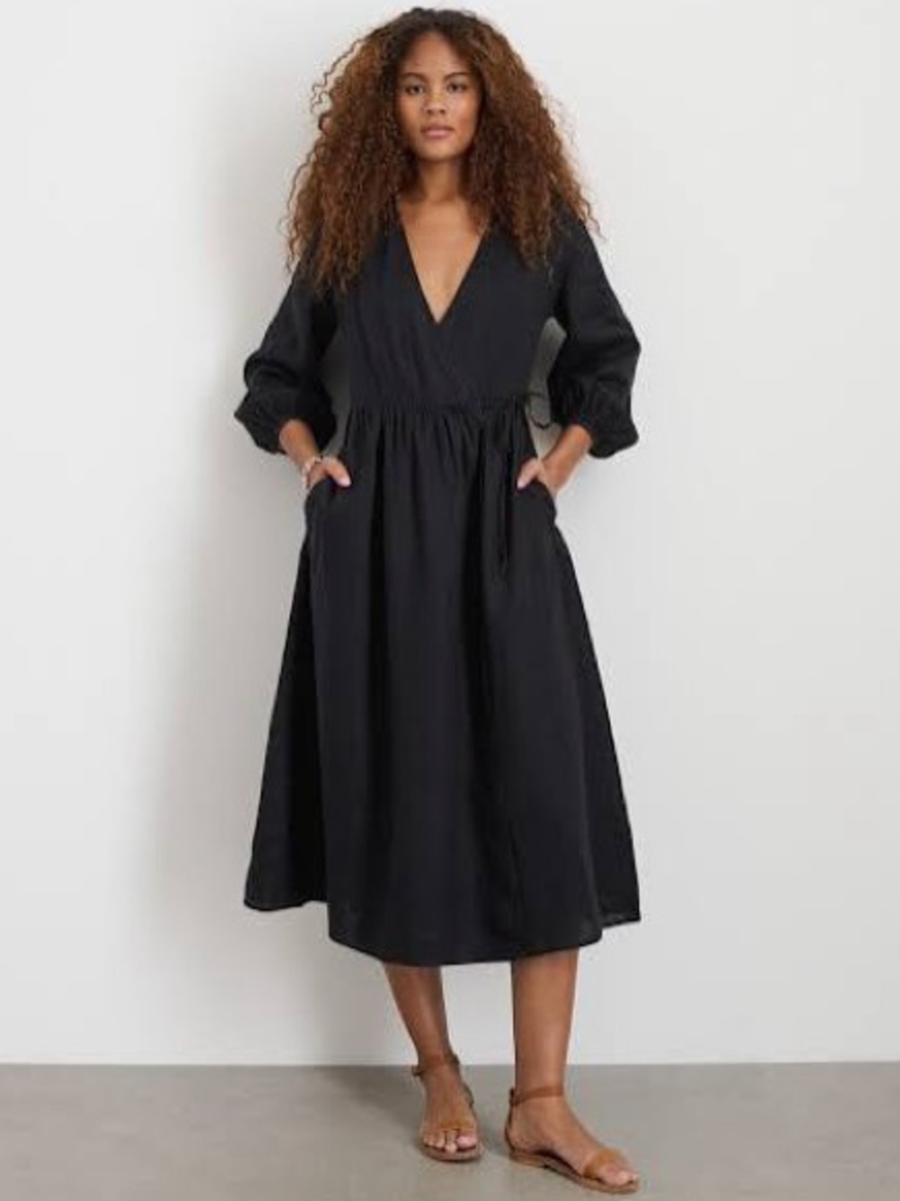 Alex Mill Black Linen Wrap Long Dress Sz XS
